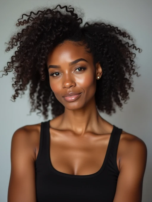 A professional photography model headshot of a confident model, taken in a well-lit studio with a clean, neutral backdrop. The model is dressed in if(gender=f){a sleek, minimal black tank top with natural makeup and loose, effortless waves} if(gender=m){a fitted, neutral-colored crewneck shirt with neatly styled hair}, ensuring a polished yet natural look. The lighting is soft and even, accentuating the model’s bone structure, skin texture, and striking features. The focus is sharp, with a clear emphasis on the model\'s eyes and subtle expression, creating the perfect headshot for agency submissions, portfolio updates, and professional branding in fashion and commercial modeling.