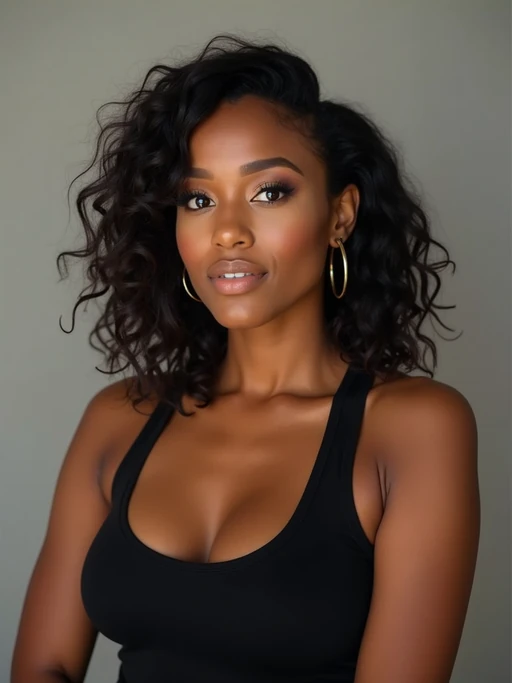 A professional photography model headshot of a confident model, taken in a well-lit studio with a clean, neutral backdrop. The model is dressed in if(gender=f){a sleek, minimal black tank top with natural makeup and loose, effortless waves} if(gender=m){a fitted, neutral-colored crewneck shirt with neatly styled hair}, ensuring a polished yet natural look. The lighting is soft and even, accentuating the model’s bone structure, skin texture, and striking features. The focus is sharp, with a clear emphasis on the model\'s eyes and subtle expression, creating the perfect headshot for agency submissions, portfolio updates, and professional branding in fashion and commercial modeling.