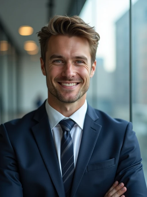 8k professional headshot of model, crisp details, studio backdrop, executive attire, confident posture, neutral expression, high-definition, corporate setting, sharp focus, ambient lighting, business professional, cityscape view