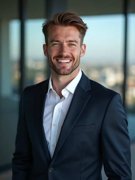 8k professional headshot of model, crisp details, studio backdrop, executive attire, confident posture, neutral expression, high-definition, corporate setting, sharp focus, ambient lighting, business professional, cityscape view