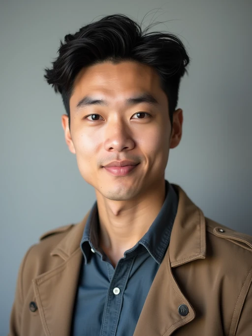 A professional comedian headshot taken in a well-lit studio with a clean, neutral backdrop. The model is dressed in if(gender=f){a stylish yet playful fitted top with natural makeup and a confident smile} if(gender=m){a fitted button-up shirt or a casual jacket with neatly styled hair}, ensuring a polished yet approachable look. The lighting is soft and even, highlighting the model’s expressive face, charisma, and subtle comedic charm. The focus is sharp, capturing a warm and inviting expression, creating the perfect headshot for stand-up comedians, improv actors, and comedic performers.
