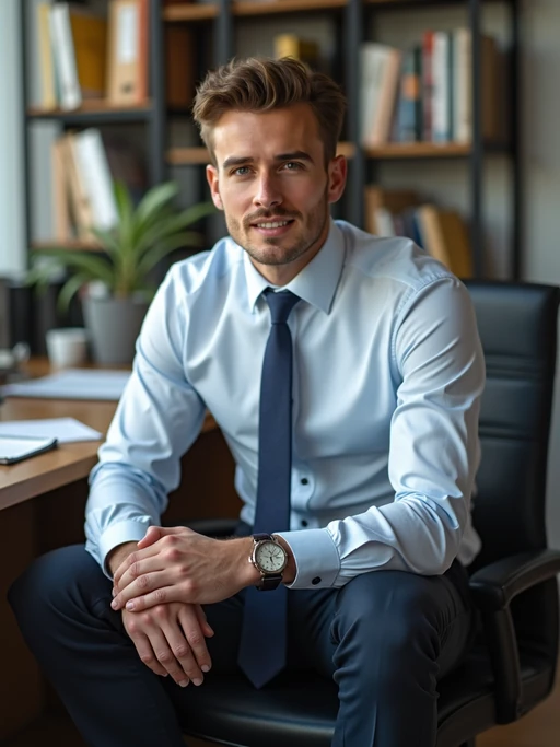 headshot of model, sitting at a desk, at a (office), if(gender=f){BREAK elegant blouse, pencil skirt, makeup} if(gender=m){shirt and tie and suit pants}