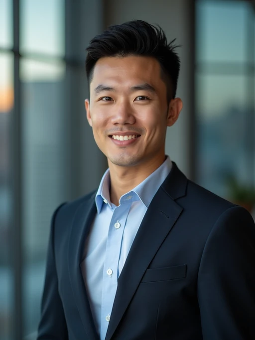 8k professional headshot of model, crisp details, studio backdrop, executive attire, confident posture, neutral expression, high-definition, corporate setting, sharp focus, ambient lighting, business professional, cityscape view