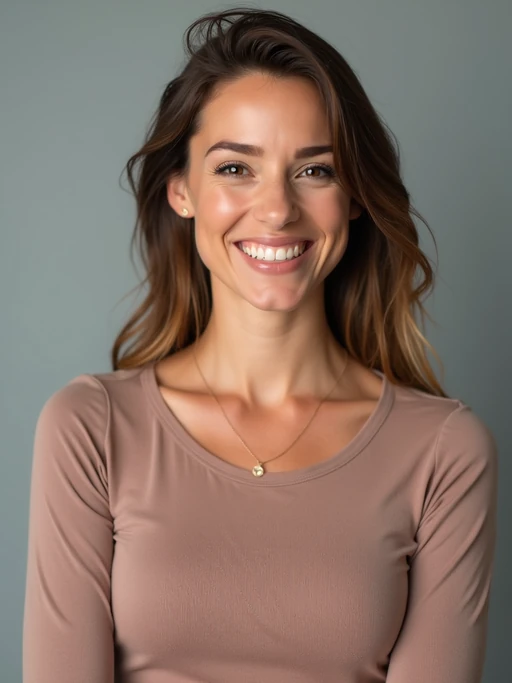 A professional comedian headshot taken in a well-lit studio with a clean, neutral backdrop. The model is dressed in if(gender=f){a stylish yet playful fitted top with natural makeup and a confident smile} if(gender=m){a fitted button-up shirt or a casual jacket with neatly styled hair}, ensuring a polished yet approachable look. The lighting is soft and even, highlighting the model’s expressive face, charisma, and subtle comedic charm. The focus is sharp, capturing a warm and inviting expression, creating the perfect headshot for stand-up comedians, improv actors, and comedic performers.