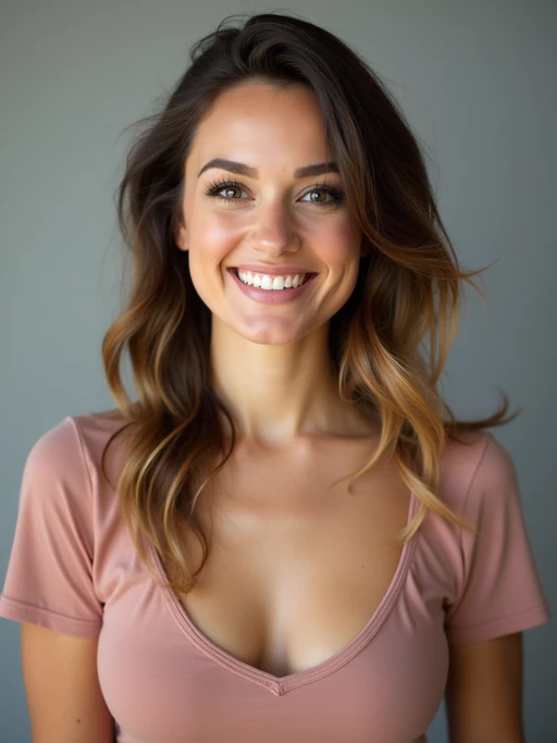 A professional comedian headshot taken in a well-lit studio with a clean, neutral backdrop. The model is dressed in if(gender=f){a stylish yet playful fitted top with natural makeup and a confident smile} if(gender=m){a fitted button-up shirt or a casual jacket with neatly styled hair}, ensuring a polished yet approachable look. The lighting is soft and even, highlighting the model’s expressive face, charisma, and subtle comedic charm. The focus is sharp, capturing a warm and inviting expression, creating the perfect headshot for stand-up comedians, improv actors, and comedic performers.