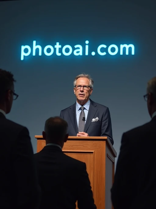 a formal press conference with a tech ceo responding to the backlash against ai-generated videos. the chyron reads: 'PhotoAI.com responds to protests.' the ceo, standing at a podium, says, 'ai-generated content is the future of media, but we understand concerns about deepfakes and misinformation.' reporters ask questions, demanding answers about ai's impact on jobs and truth in journalism.
