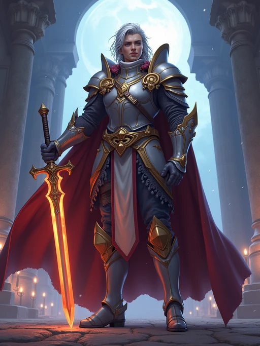 A fantasy anime warrior avatar, dressed in if(gender=f){a magical sorceress outfit with glowing orbs and enchanted symbols} if(gender=m){a legendary knight armor with a majestic cape and glowing sword}. The setting is a grand castle with mystical energy radiating.