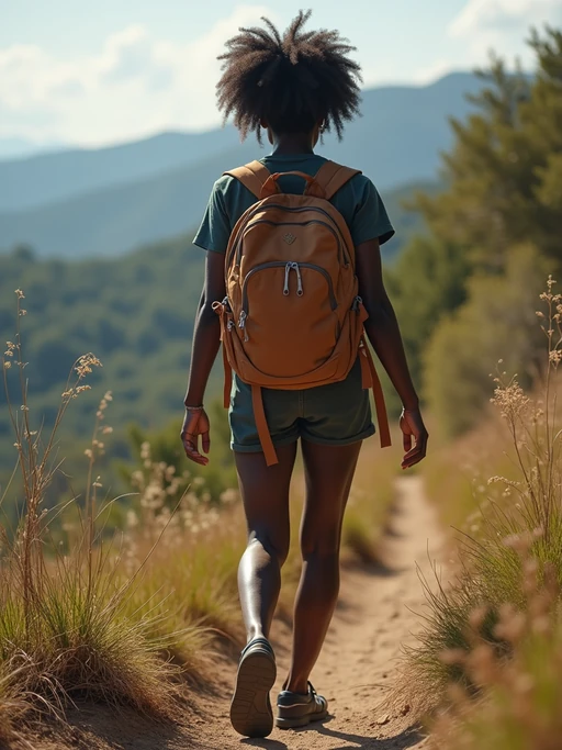 adventurous if(gender=m){masculine} if(gender=f){feminine} model exploring a scenic hiking trail