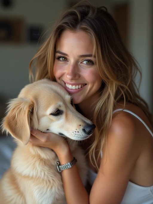 pet-loving if(gender=m){masculine} if(gender=f){feminine} model happily playing with a dog or cat