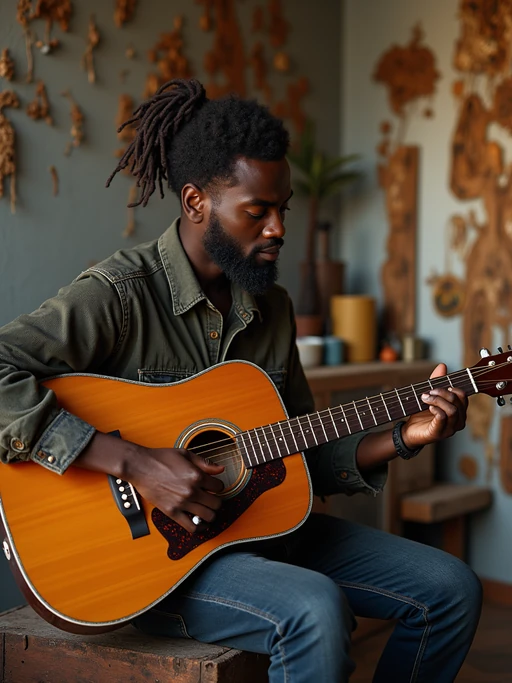 creative if(gender=m){masculine} if(gender=f){feminine} model practicing a personal passion—playing guitar, painting, or crafting