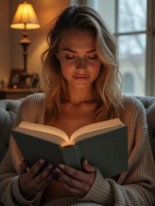 laid-back if(gender=m){masculine} if(gender=f){feminine} model reading a book in a cozy living room