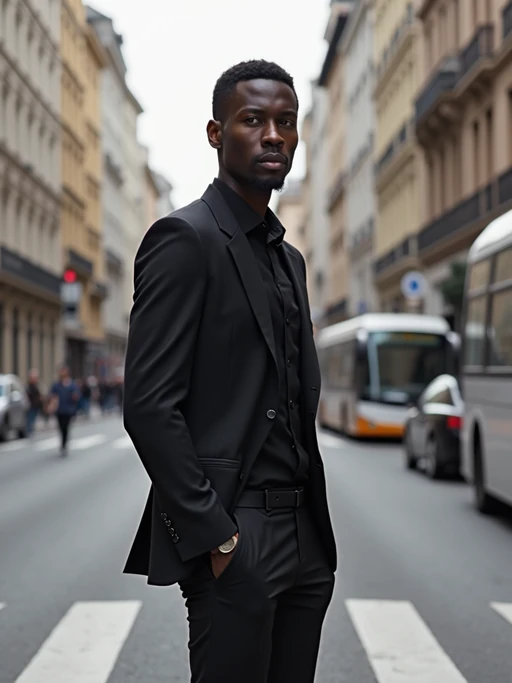 minimalist if(gender=m){masculine} if(gender=f){feminine} model in a sleek monochrome outfit on a city street