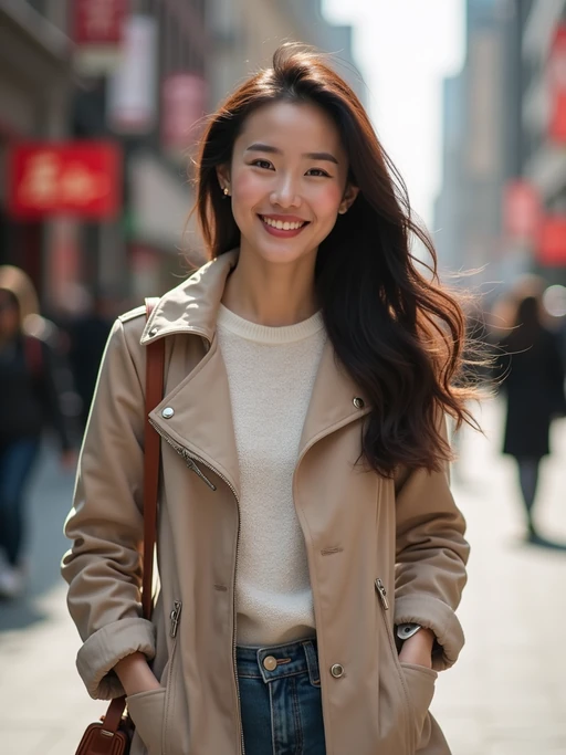 charming if(gender=m){masculine} if(gender=f){feminine} model dressed for a comfortable city stroll, capturing genuine smiles