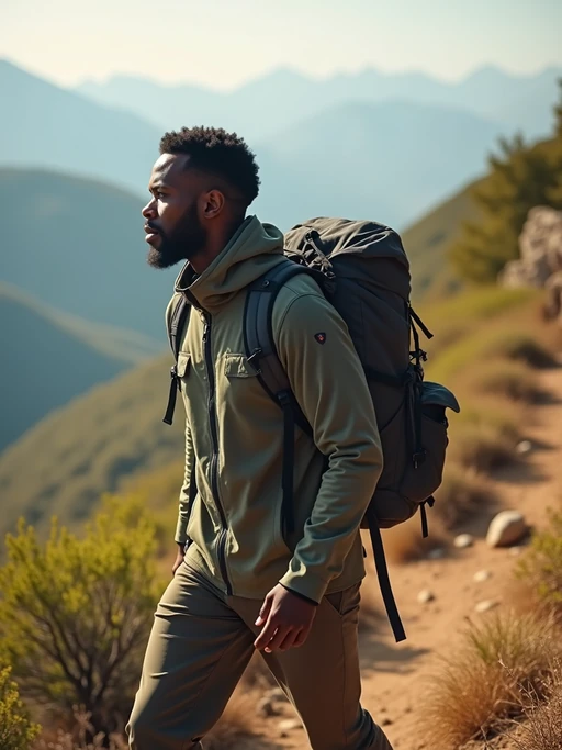adventurous if(gender=m){masculine} if(gender=f){feminine} model exploring a scenic hiking trail