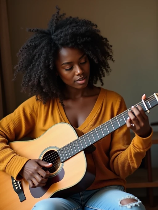 creative if(gender=m){masculine} if(gender=f){feminine} model practicing a personal passion—playing guitar, painting, or crafting