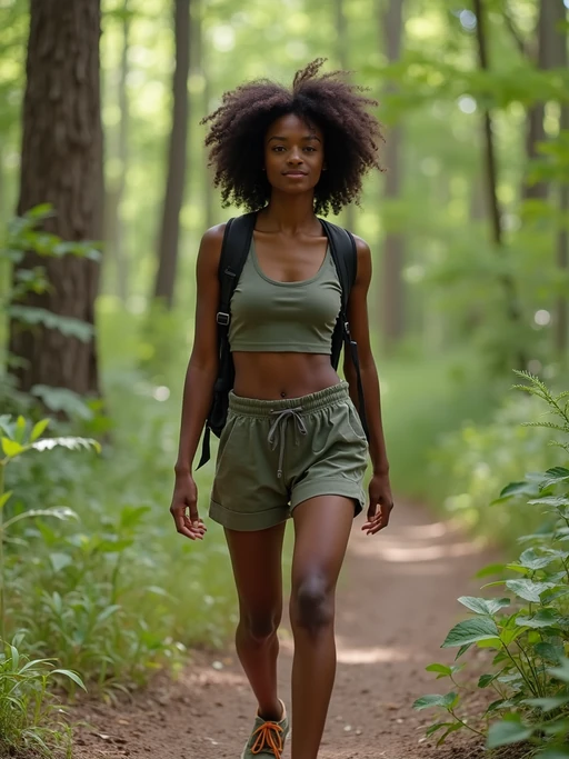 adventurous if(gender=m){masculine} if(gender=f){feminine} model taking a casual hike in a nearby nature trail