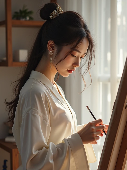 creative if(gender=m){masculine} if(gender=f){feminine} model painting or sketching in a personal studio