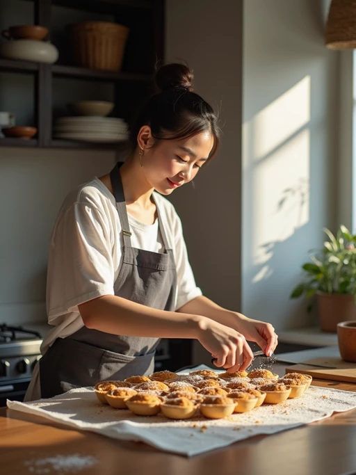 relaxed if(gender=m){masculine} if(gender=f){feminine} model cooking or baking in a modern kitchen with a casual vibe