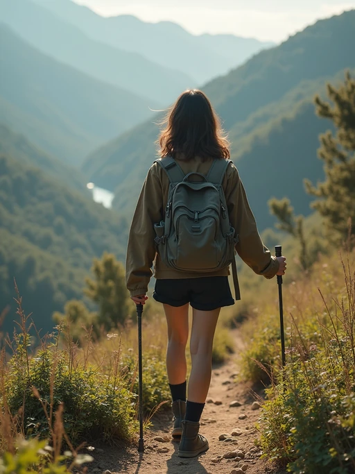adventurous if(gender=m){masculine} if(gender=f){feminine} model exploring a scenic hiking trail