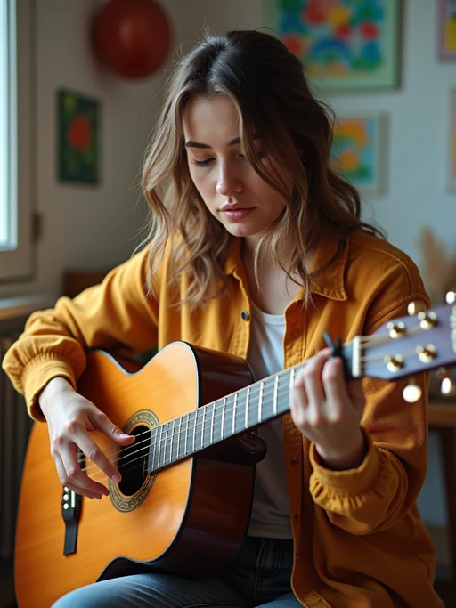 creative if(gender=m){masculine} if(gender=f){feminine} model practicing a personal passion—playing guitar, painting, or crafting