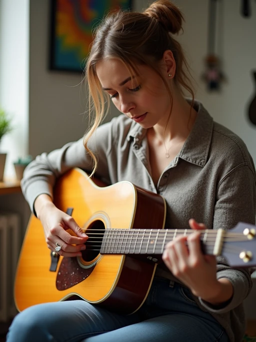 creative if(gender=m){masculine} if(gender=f){feminine} model practicing a personal passion—playing guitar, painting, or crafting