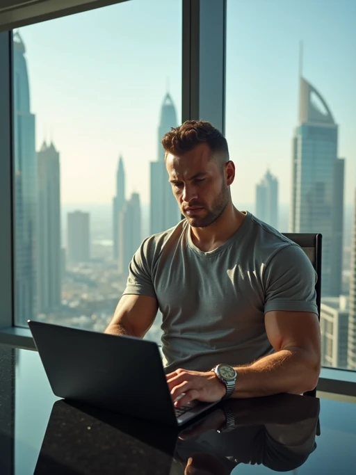 if(gender=f){beautiful woman model trading crypto on a laptop in a skyscraper office overlooking Dubai, wearing smart casual outfit} if(gender=m){super muscular man trading crypto on a laptop in a skyscraper office overlooking Dubai, wearing designer casual}