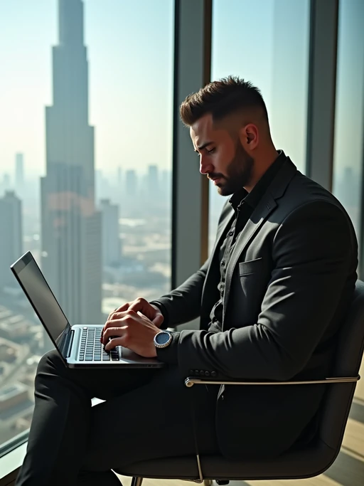 if(gender=f){beautiful woman model trading crypto on a laptop in a skyscraper office overlooking Dubai, wearing smart casual outfit} if(gender=m){super muscular man trading crypto on a laptop in a skyscraper office overlooking Dubai, wearing designer casual}