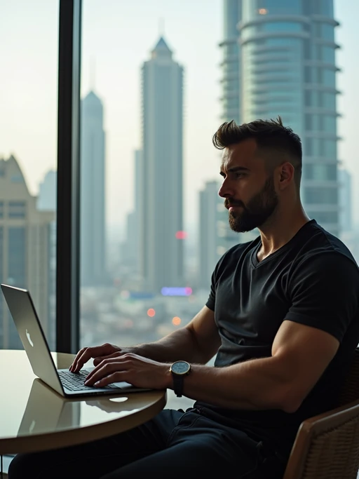 if(gender=f){beautiful woman model trading crypto on a laptop in a skyscraper office overlooking Dubai, wearing smart casual outfit} if(gender=m){super muscular man trading crypto on a laptop in a skyscraper office overlooking Dubai, wearing designer casual}