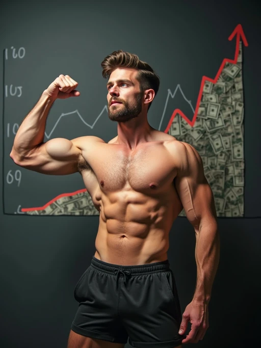 if(gender=f){beautiful woman model in tight fitting bodycon dress doing a presentation showing a chart of money going up} if(gender=m){super muscular man doing a presentation showing a chart of money going up}