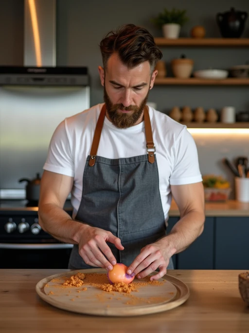 if(gender=m){masculine} if(gender=f){feminine} model cooking or baking in a modern kitchen