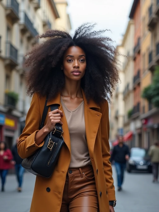 a confident if(gender=m){masculine} if(gender=f){feminine} model exploring a bustling city street