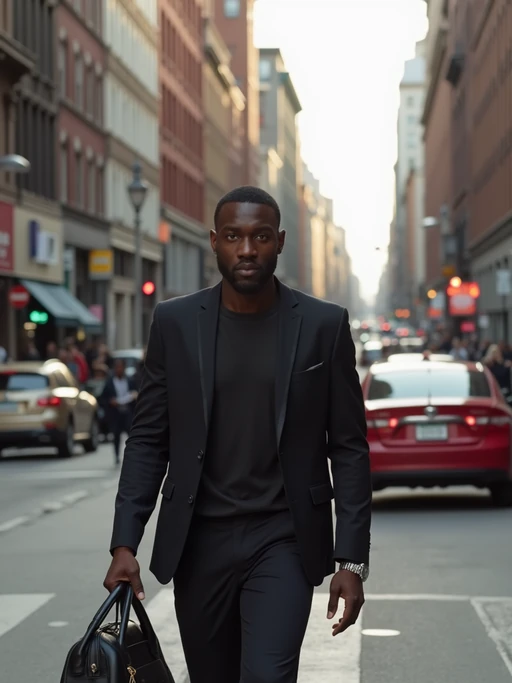 a confident if(gender=m){masculine} if(gender=f){feminine} model exploring a bustling city street