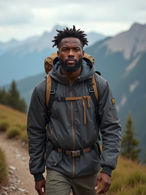 if(gender=m){masculine} if(gender=f){feminine} model in going hiking outdoors in mountains