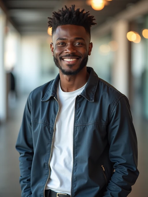 8k professional headshot of model, crisp details, bright modern office, casual tech wear, relaxed confident pose, approachable smile, high-definition, startup vibe, sharp focus, soft lighting, smart casual outfit, contemporary setting