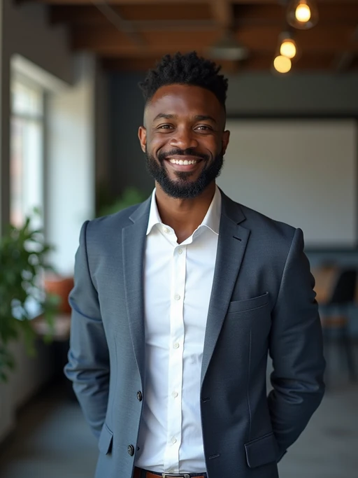 8k professional headshot of model, crisp details, studio backdrop, casual smart attire, confident posture, friendly expression, high-definition, modern startup environment, sharp focus, natural lighting, business casual, open workspace background