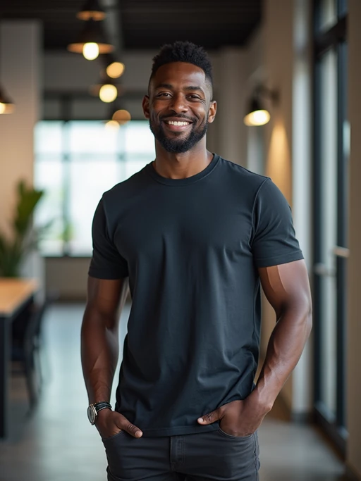 8k professional headshot of model, crisp details, studio backdrop, casual smart attire, confident posture, friendly expression, high-definition, modern startup environment, sharp focus, natural lighting, business casual, open workspace background