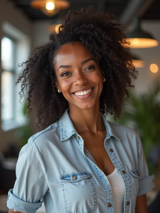 8k professional headshot of model, crisp details, studio backdrop, casual smart attire, confident posture, friendly expression, high-definition, modern startup environment, sharp focus, natural lighting, business casual, open workspace background