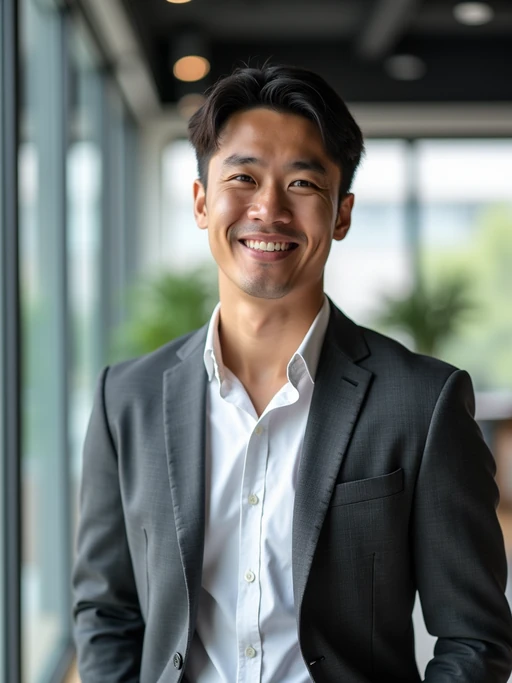 8k professional headshot of model, crisp details, bright modern office, casual tech wear, relaxed confident pose, approachable smile, high-definition, startup vibe, sharp focus, soft lighting, smart casual outfit, contemporary setting