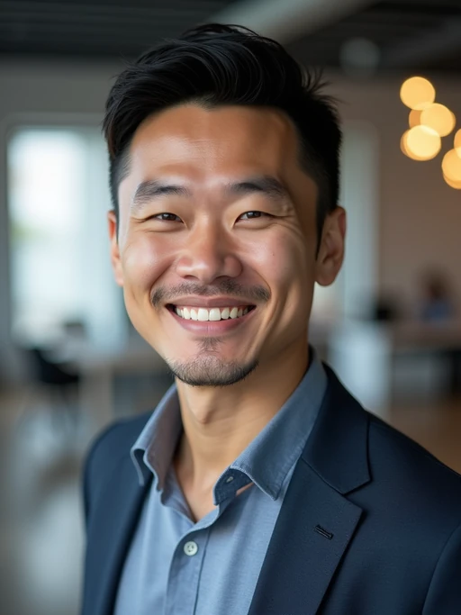 8k professional headshot of model, crisp details, studio backdrop, casual smart attire, confident posture, friendly expression, high-definition, modern startup environment, sharp focus, natural lighting, business casual, open workspace background