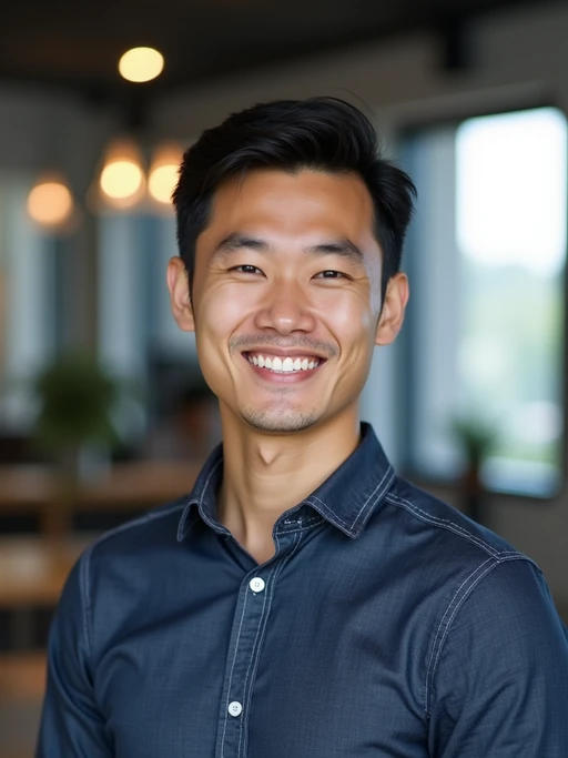 8k professional headshot of model, crisp details, studio backdrop, casual smart attire, confident posture, friendly expression, high-definition, modern startup environment, sharp focus, natural lighting, business casual, open workspace background