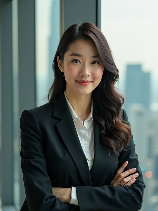 8k professional headshot of model as executive leader, crisp details, luxury office backdrop, premium tailored attire, authoritative pose, decisive expression, high-definition, boardroom environment, sharp focus, professional lighting, executive presence, skyscraper view
