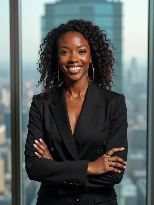 8k professional headshot of model as executive leader, crisp details, luxury office backdrop, premium tailored attire, authoritative pose, decisive expression, high-definition, boardroom environment, sharp focus, professional lighting, executive presence, skyscraper view