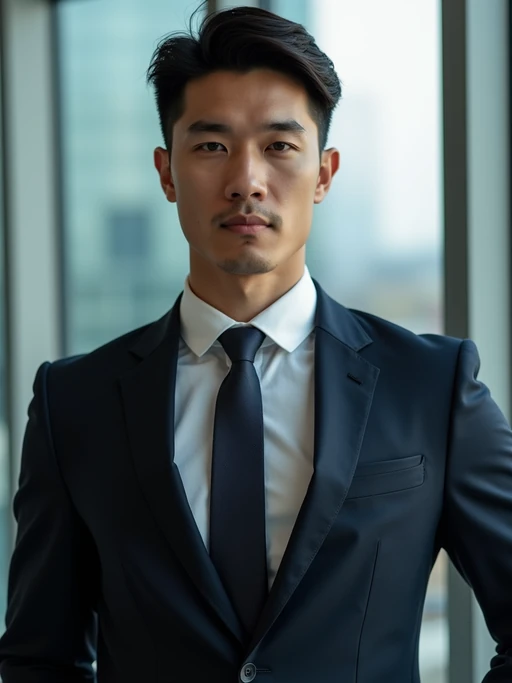 8k professional headshot of model as executive leader, crisp details, luxury office backdrop, premium tailored attire, authoritative pose, decisive expression, high-definition, boardroom environment, sharp focus, professional lighting, executive presence, skyscraper view