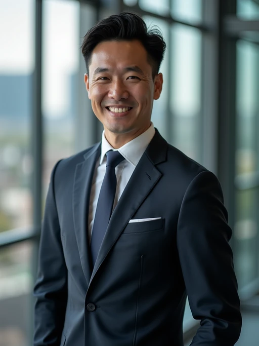 8k professional headshot of model as CEO, crisp details, premium studio backdrop, executive business attire, commanding posture, confident expression, high-definition, corner office setting, sharp focus, dramatic lighting, power suit, cityscape view