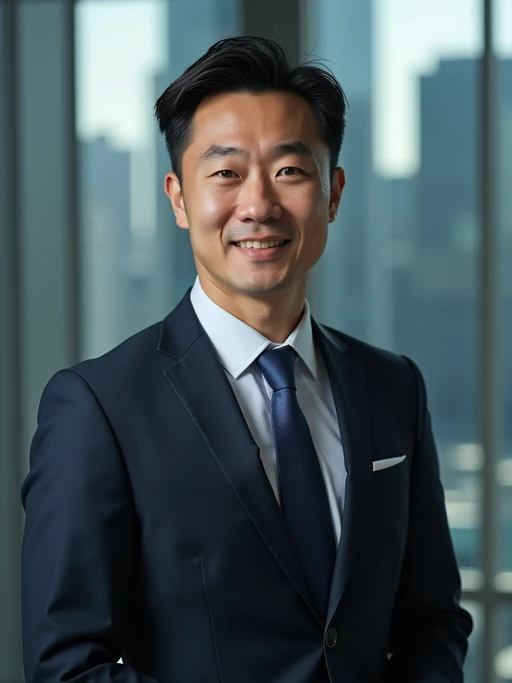 8k professional headshot of model as CEO, crisp details, premium studio backdrop, executive business attire, commanding posture, confident expression, high-definition, corner office setting, sharp focus, dramatic lighting, power suit, cityscape view