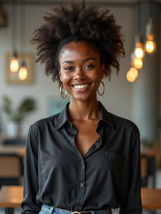 resilient model in if(gender=m){relaxed business casual with quality basics} if(gender=f){comfortable yet polished professional attire} industrial loft office, working with team members