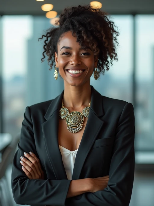 passionate model in if(gender=m){smart casual shirt with rolled sleeves} if(gender=f){modern blazer with statement necklace} leading a team meeting, collaborative environment, glass walls, city view