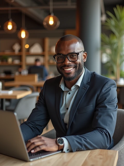 strategic model wearing if(gender=m){smart casual outfit with designer details} if(gender=f){contemporary business casual ensemble with tasteful jewelry} coworking space lounge area, engaged with laptop