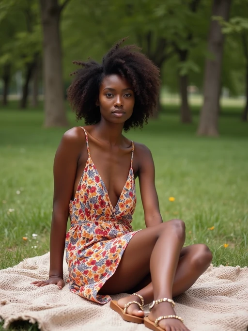 model at Tuileries Garden picnic, wearing if(gender=f){a bohemian sundress with sandals} if(gender=m){bermuda shorts with a linen shirt}, sitting on picnic blanket