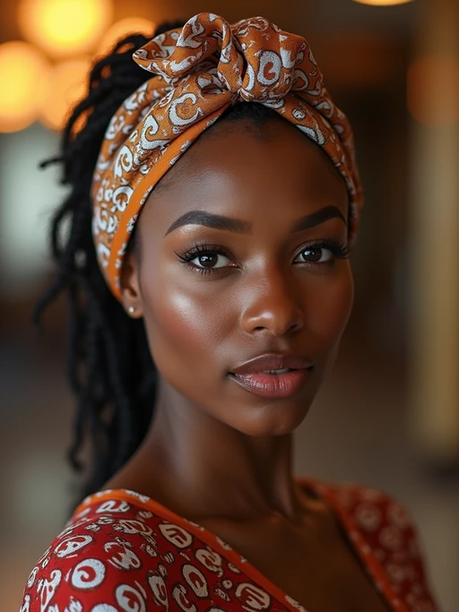 model with a designer logo silk scarf tied to completely cover the hair, if(gender=f){with glowing skin} if(gender=m){with a well-groomed appearance}, in a luxury hotel lobby